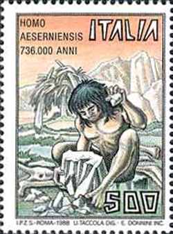 Francobollo policromo Homo aeserniensis del 1988